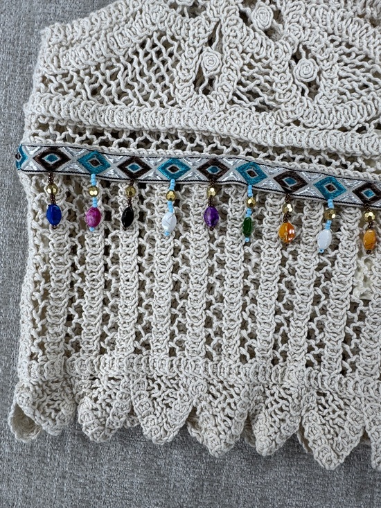 Rebellion Again Crochet Boho Crop Top NWT - Beaded Fringe Festival Tank - Picture 5 of 11